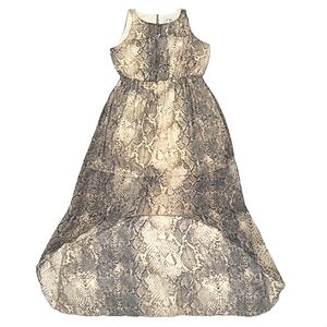 J. Taylor Maxi Blouson Dress Snake Skin Reptile Print Sleeveless Sheer High Low